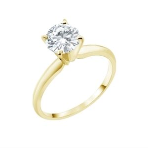 Certified 14K Yellow Gold .80 Diamond Ring Solitaire Moissanite Engagement